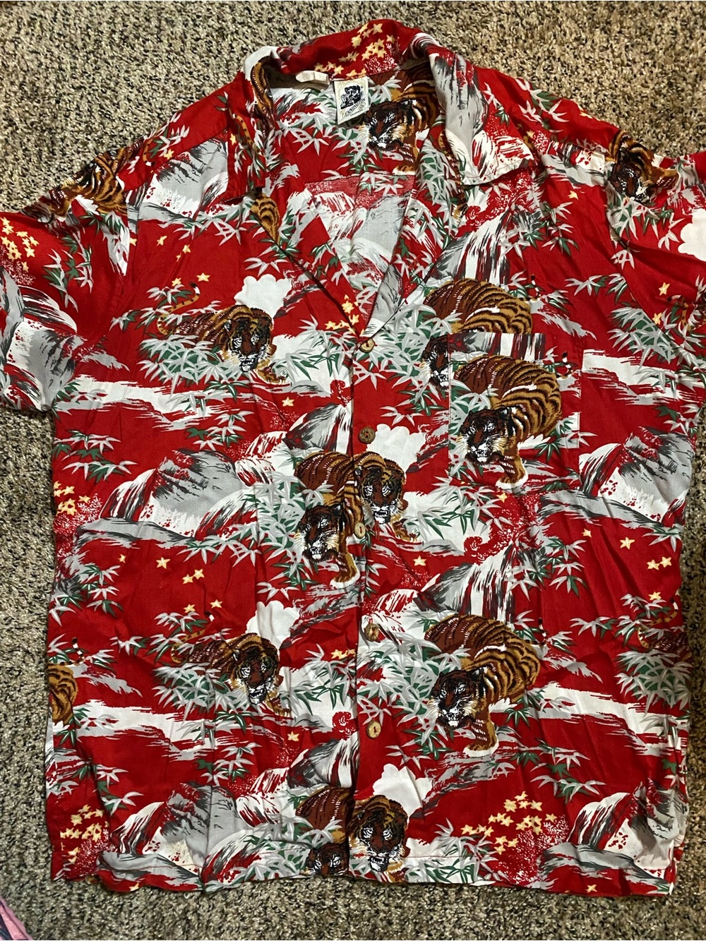 Vintage Kennington Ltd. Red Tiger Print Hawaiian Shirt